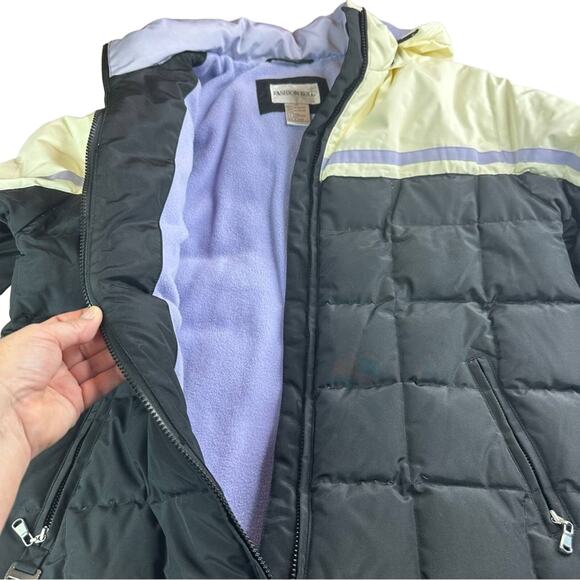 Vintage Down Filling Puffer Jacket Winter Fleece  - CREAM LAVENDER BLACK - Picture 5 of 10